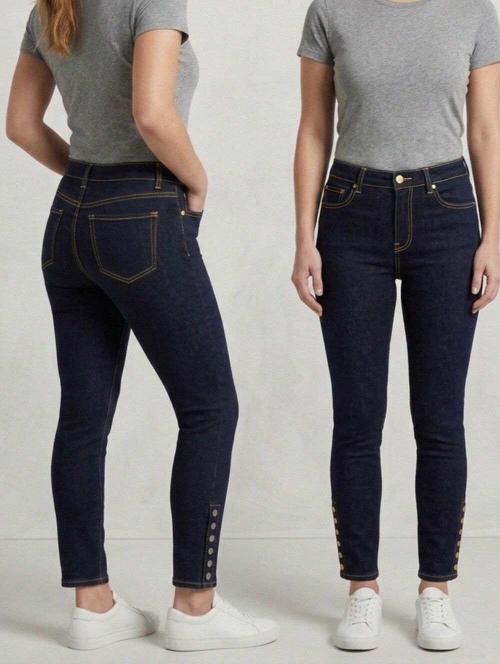 a.n.a Dark Wash Blue Jeggings with Snap Hem Accents - Picture 15 of 15